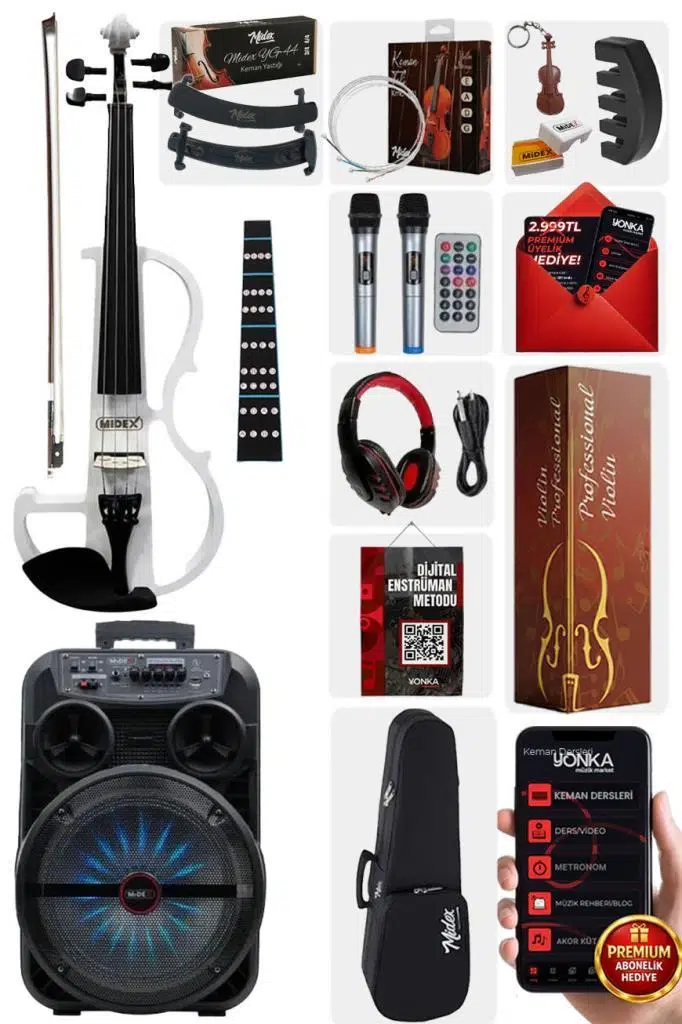 Midex RCZ-606WH-PAK Elektro Keman ve Şarjlı Hoparlör Anfi Mikrofon Seti