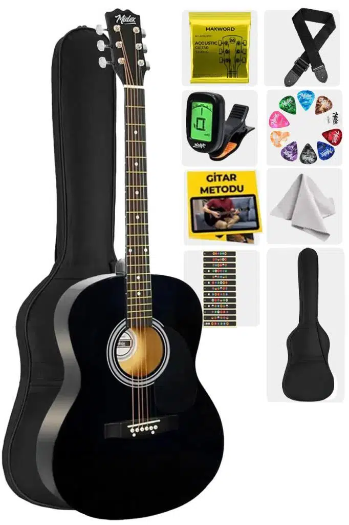 Midex RG-530BK Kaliteli Siyah 40 İnç Akustik Gitar Seti 4/4 Yetişkin