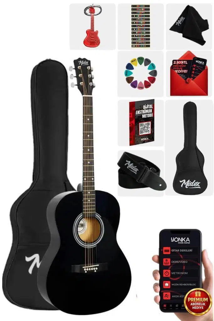 Midex RG-530BK Kaliteli Siyah 40 İnç Akustik Gitar Seti 4/4 Yetişkin