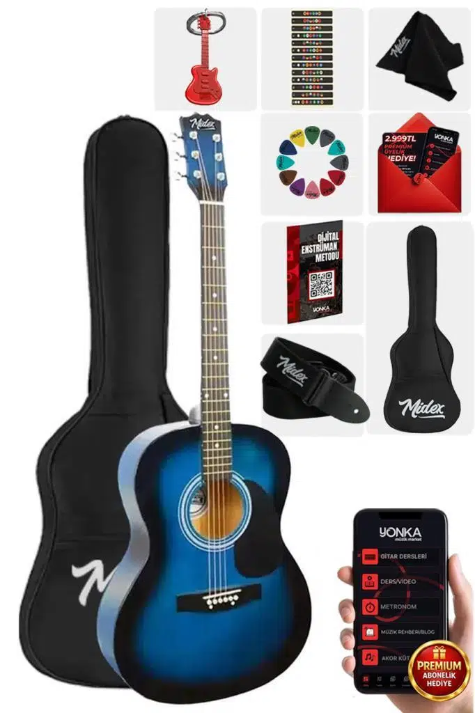 Midex RG-530BL Kaliteli Mavi 40 İnç Akustik Gitar Seti 4/4 Yetişkin