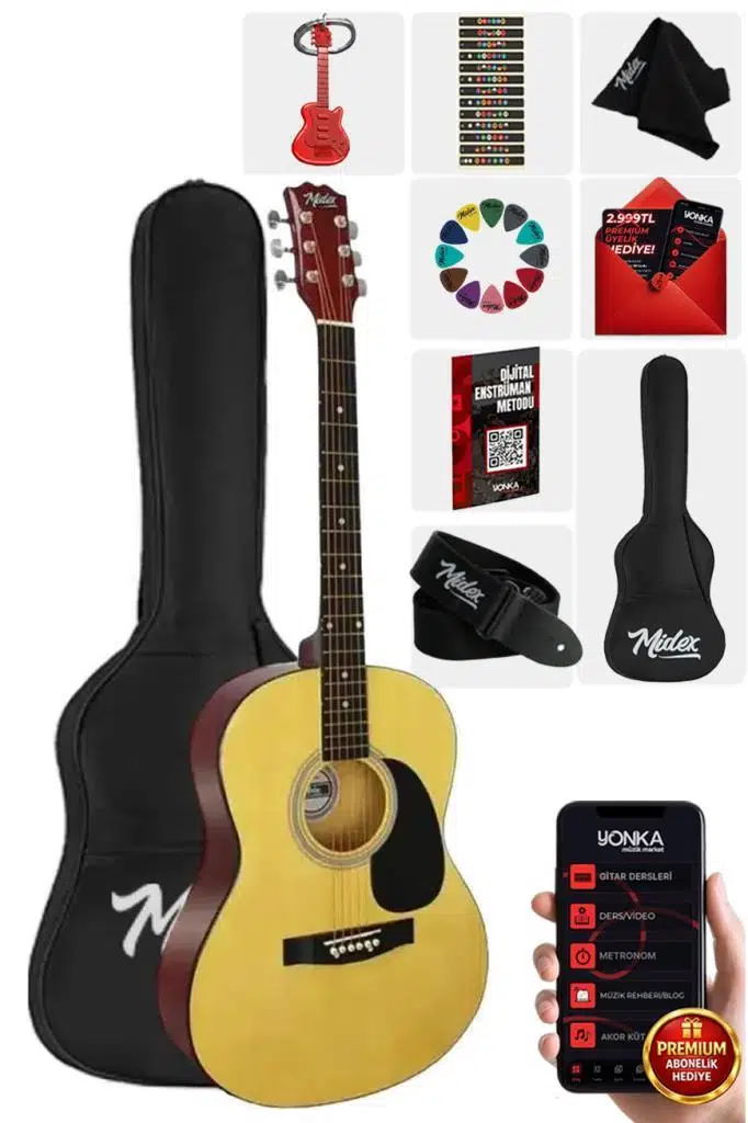 Midex RG-530NT Kaliteli Natural 40 İnç Akustik Gitar Seti 4/4 Yetişkin
