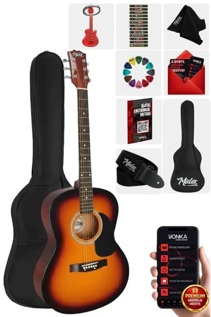 Midex RG-530SB Kaliteli Gün Batımı 40 İnç Akustik Gitar Seti 4/4 Yetişkin