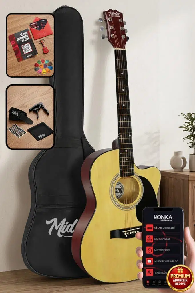 Midex RG-540NT Kaliteli Kesik Kasa 40 İnç Akustik Gitar Seti 4/4 Yetişkin