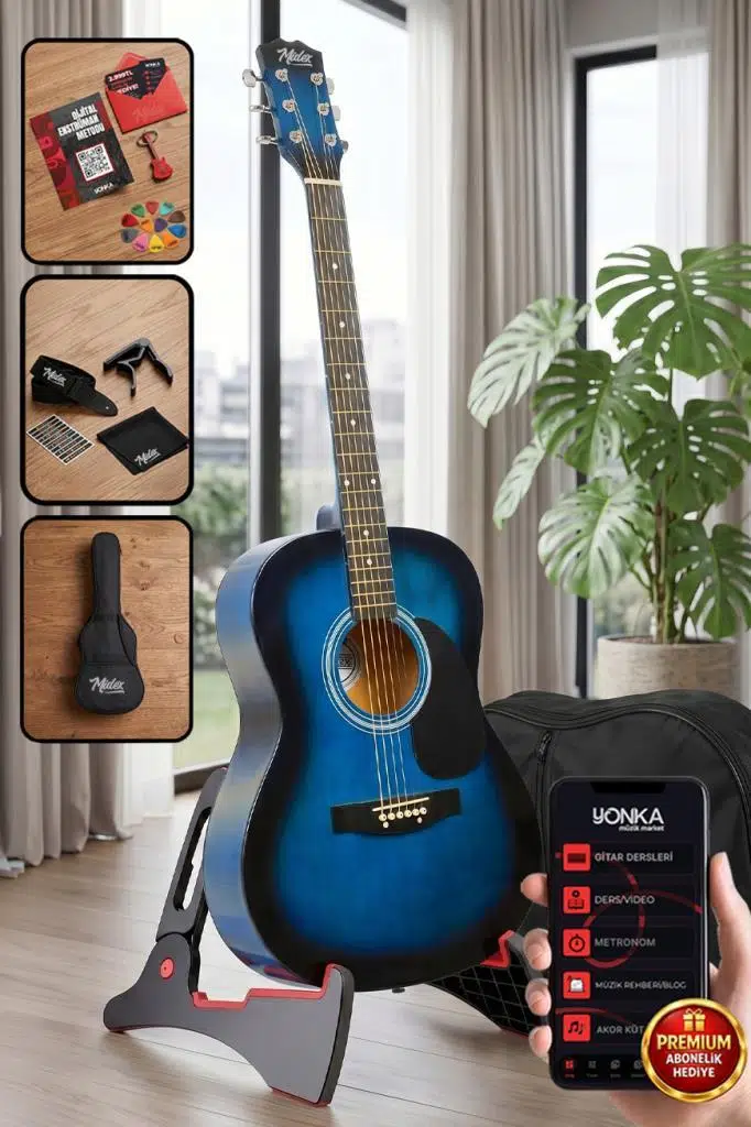 Midex RG-550BL Pack Kaliteli Mavi 40 İnç Akustik Gitar Seti 4/4 Yetişkin