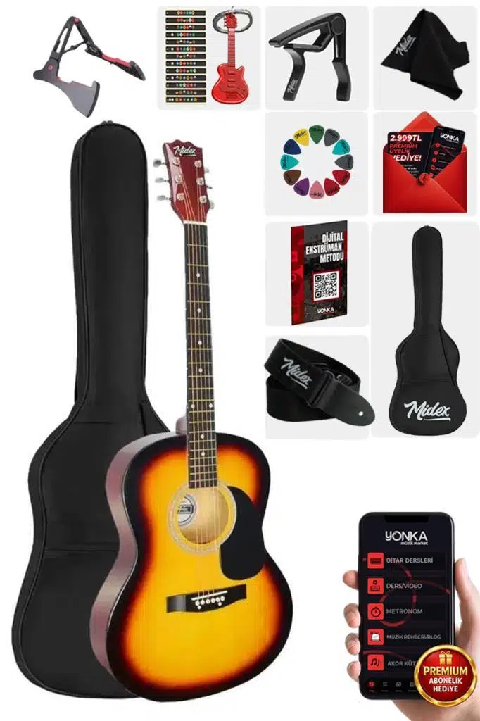Midex RG-550SB Pack Kaliteli Sunburs 40 İnç Akustik Gitar Seti 4/4 Yetişkin