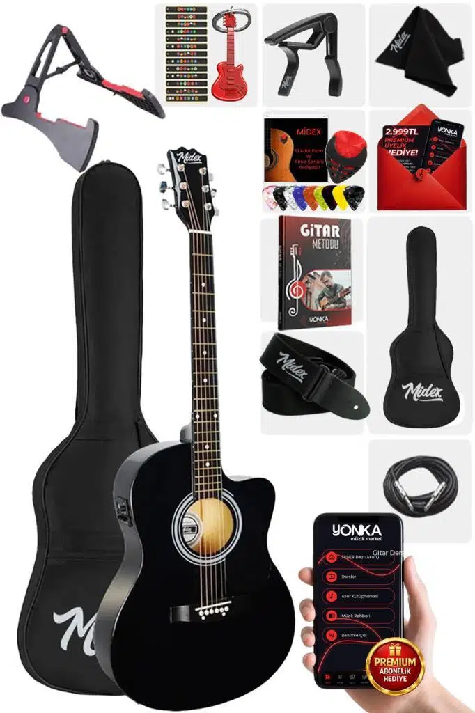 Midex RG-560BK Pack Siyah Elektro Akustik Gitar Full Set Ekolayzerli 40 İnç 4/4 Yetişkin