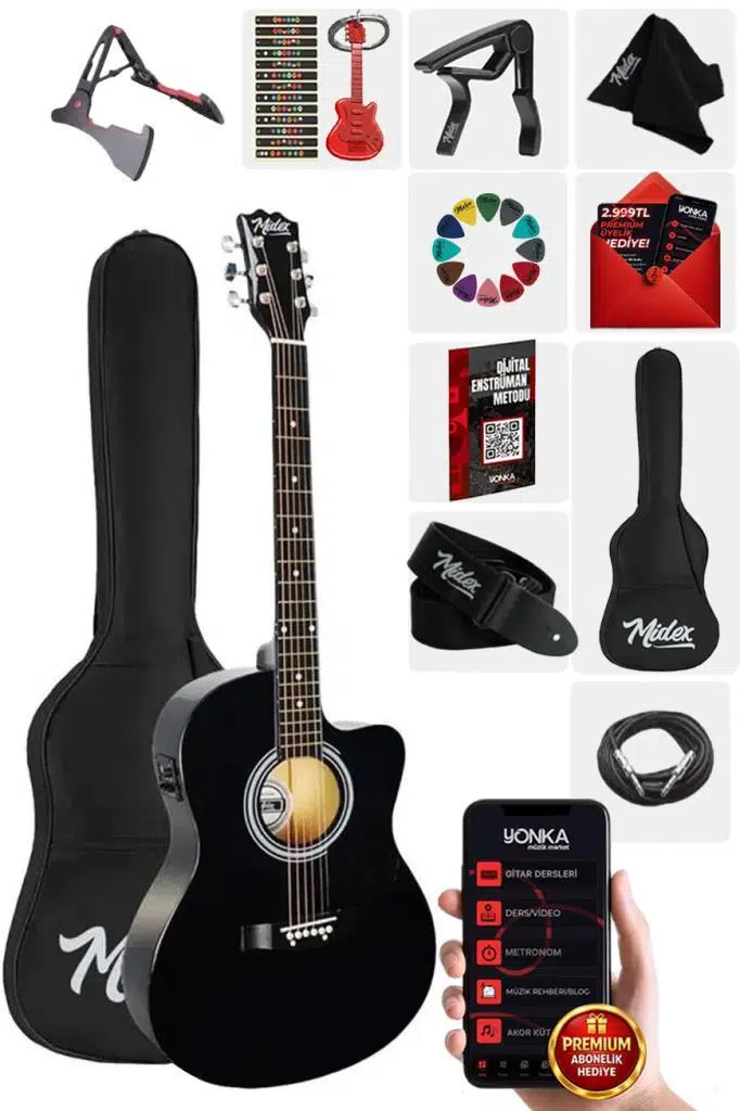Midex RG-560BK Pack Siyah Elektro Akustik Gitar Full Set Ekolayzerli 40 İnç 4/4 Yetişkin