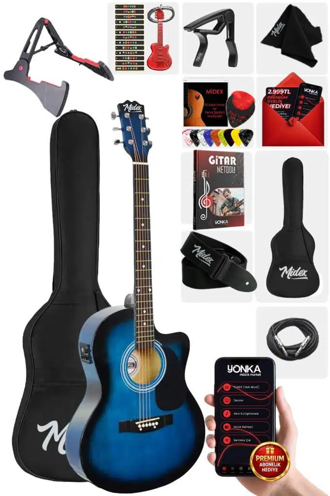 Midex RG-560BL Pack Mavi Elektro Akustik Gitar Full Set Ekolayzerli 40 İnç 4/4 Yetişkin