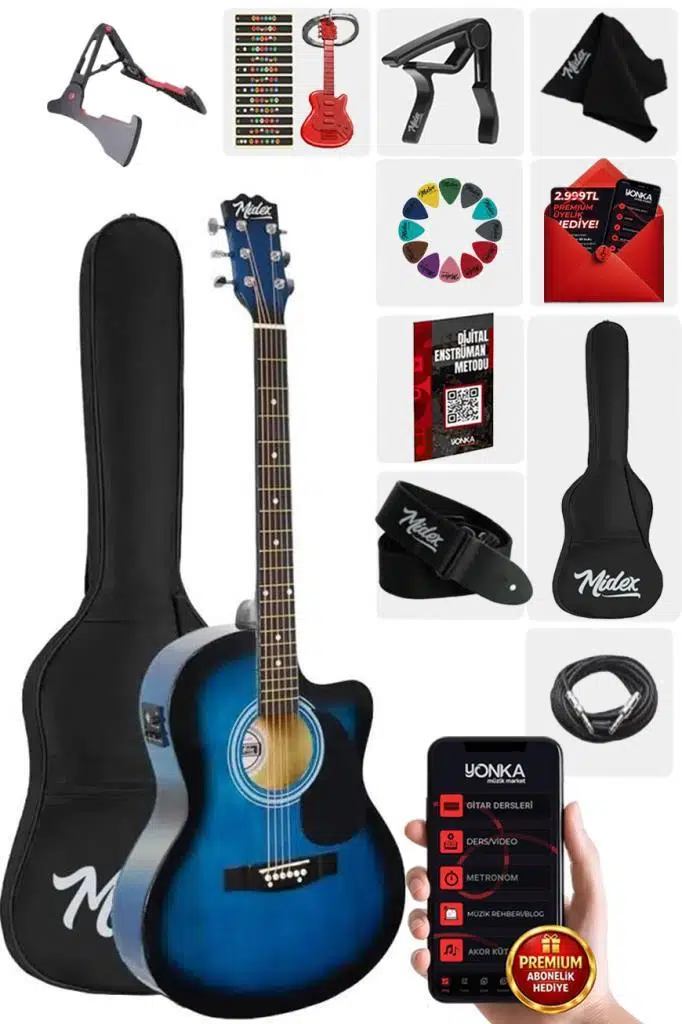 Midex RG-560BL Pack Mavi Elektro Akustik Gitar Full Set Ekolayzerli 40 İnç 4/4 Yetişkin