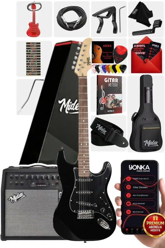 Midex RPH-30BK-50AMP Gül Klavye SSS 50W Amfili Elektro Gitar Seti