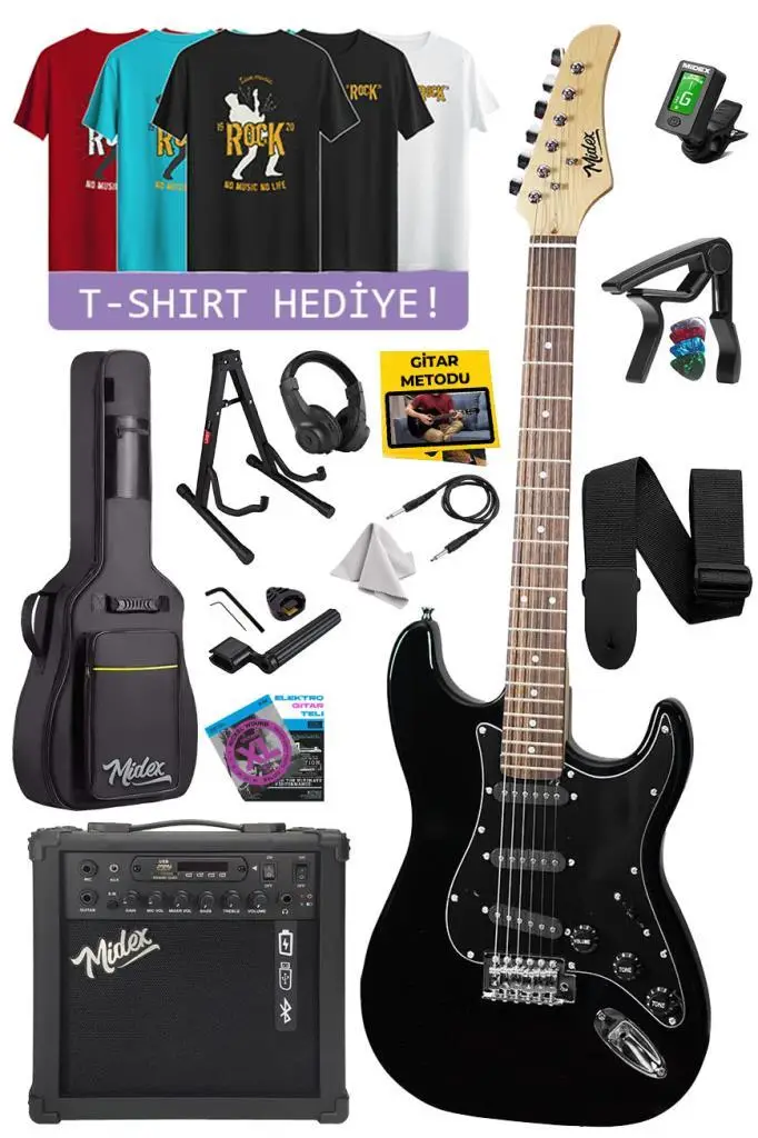 Midex RPH-30BK-TGIFT Gül Klavye SSS 25W Amfili Elektro Gitar (T-Shirt Hediye)