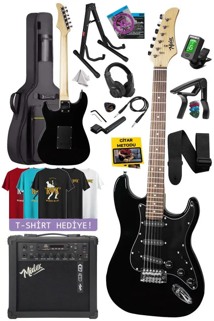 Midex RPH-30BK-TGIFT Gül Klavye SSS 25W Amfili Elektro Gitar (T-Shirt Hediye)