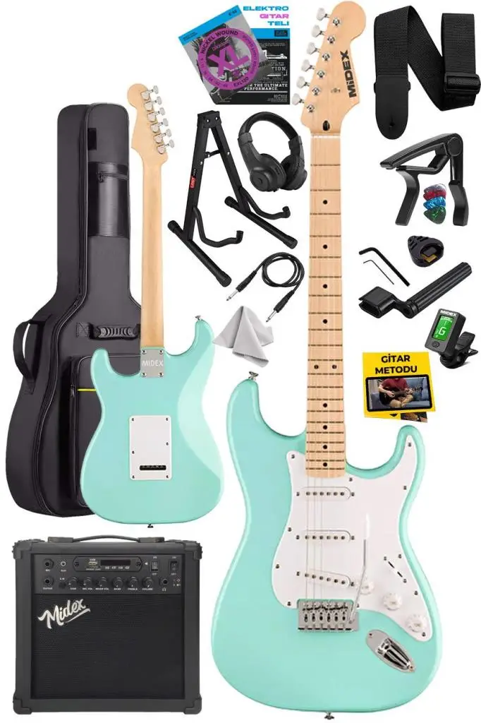 Midex RPH-30GR-25AMP Maple Klavye SSS 25W Amfili Elektro Gitar Seti