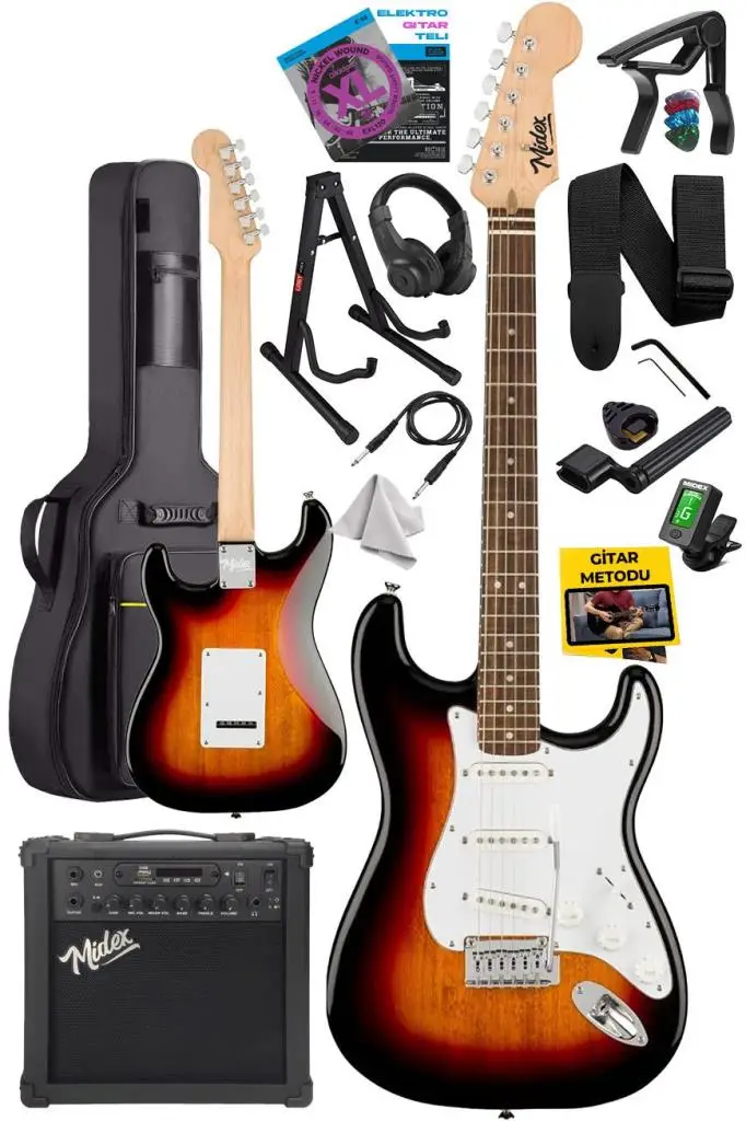 Midex RPH-30SB-25AMP Gül Klavye SSS 25W Amfili Elektro Gitar Seti