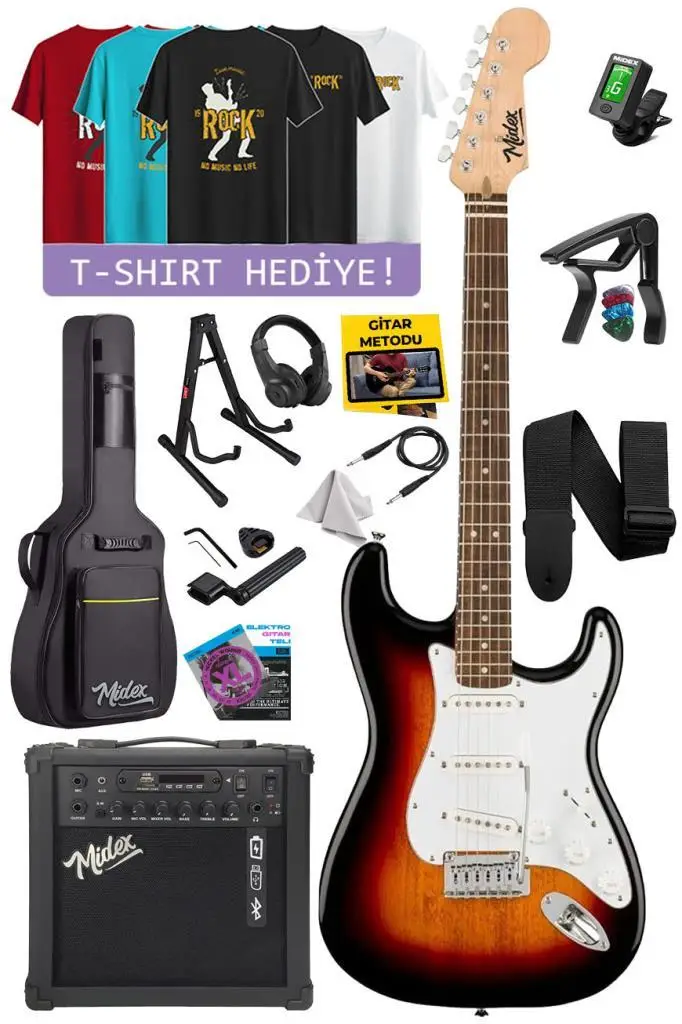 Midex RPH-30SB-TGIFT Gül Klavye SSS 25W Amfili Elektro Gitar (T-Shirt Hediye)