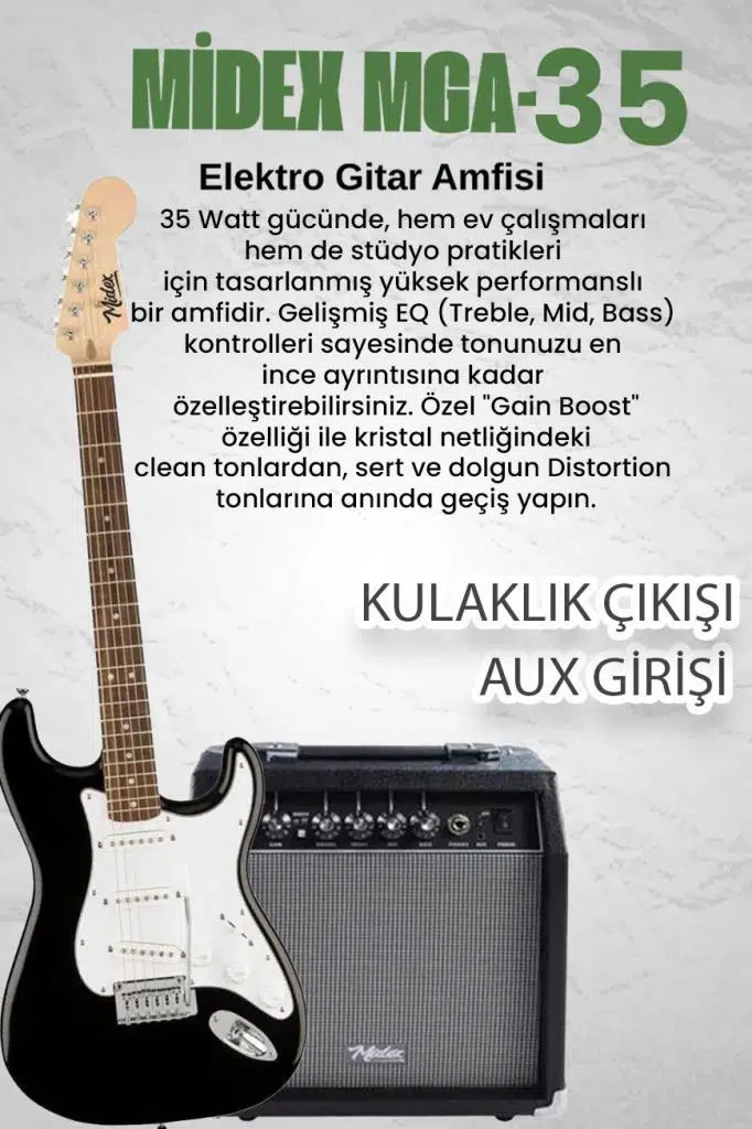 Midex RPH-30WB-35AMP Gül Klavye Strat Kasa SSS 35W Elektro Gitar Seti