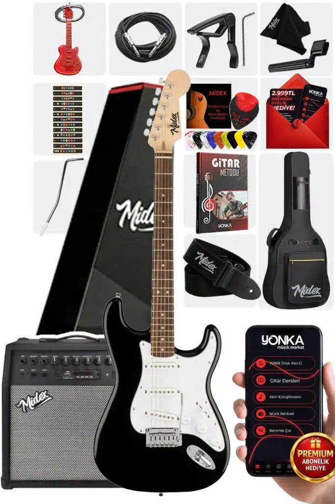 Midex RPH-30WB-50AMP Gül Klavye SSS 50W Amfili Elektro Gitar Seti