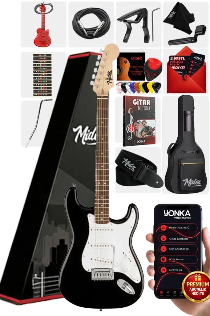 Midex RPH-30WB Gül Klavye Strat Kasa SSS Elektro Gitar Seti