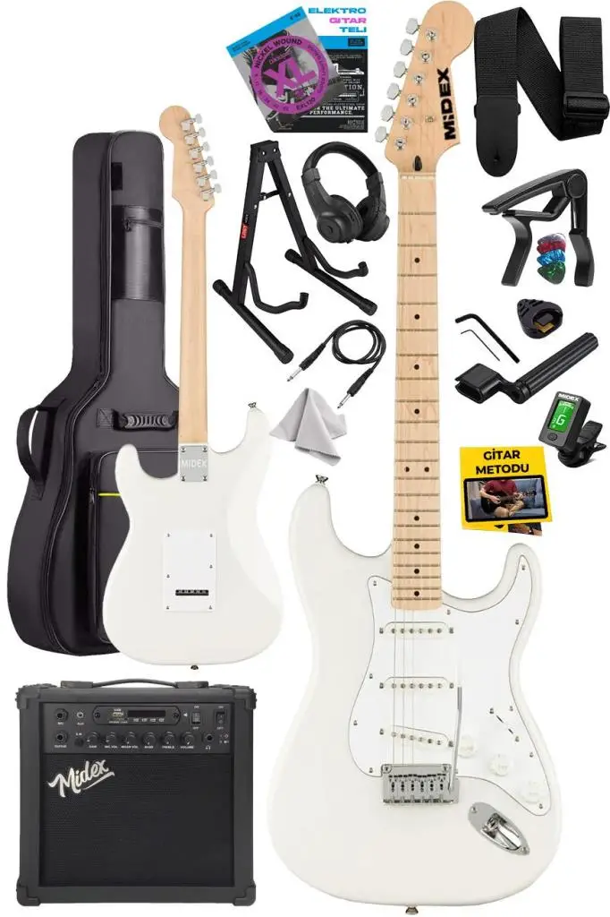Midex RPH-30WH-25AMP Maple Klavye SSS 25W Amfili Elektro Gitar Seti