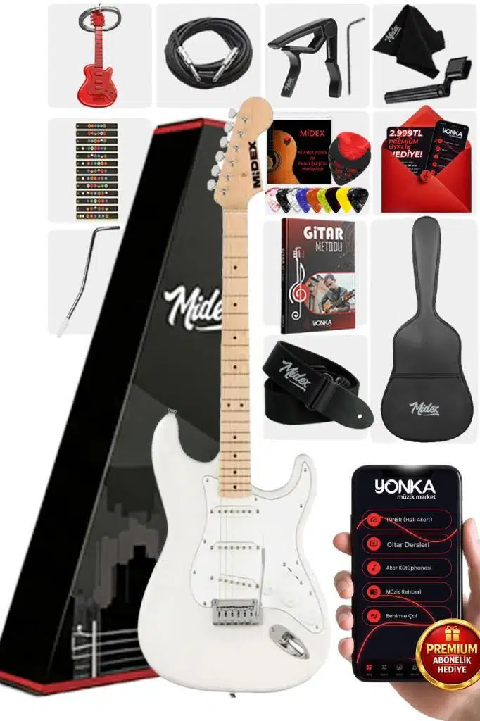 Midex RPH-30WH Maple Klavye Strat Kasa SSS Elektro Gitar Seti