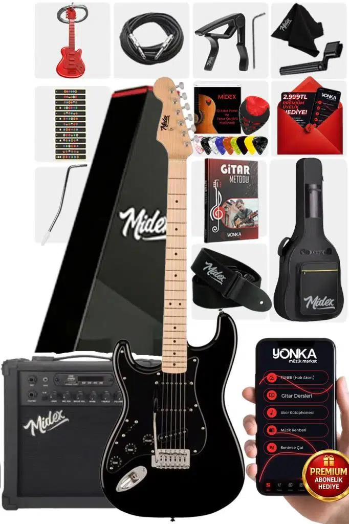 Midex RPH-31BK-25AMP Solak Elektro Gitar 25W Amfili Full Set