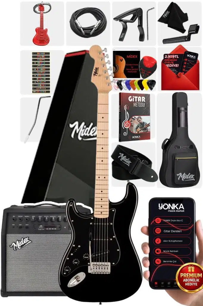 Midex RPH-31BK-50AMP Solak Elektro Gitar 50W Amfili Full Set