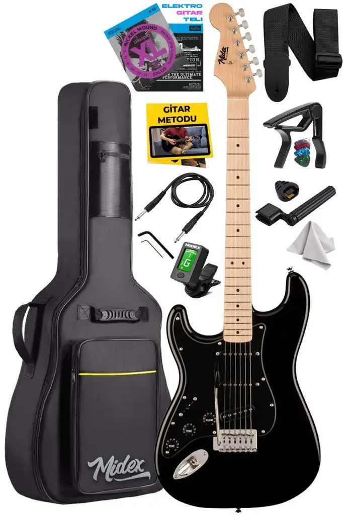 Midex RPH-31BK Solak Elektro Gitar Seti Maple Klavye Strat Kasa SSS Manyetik