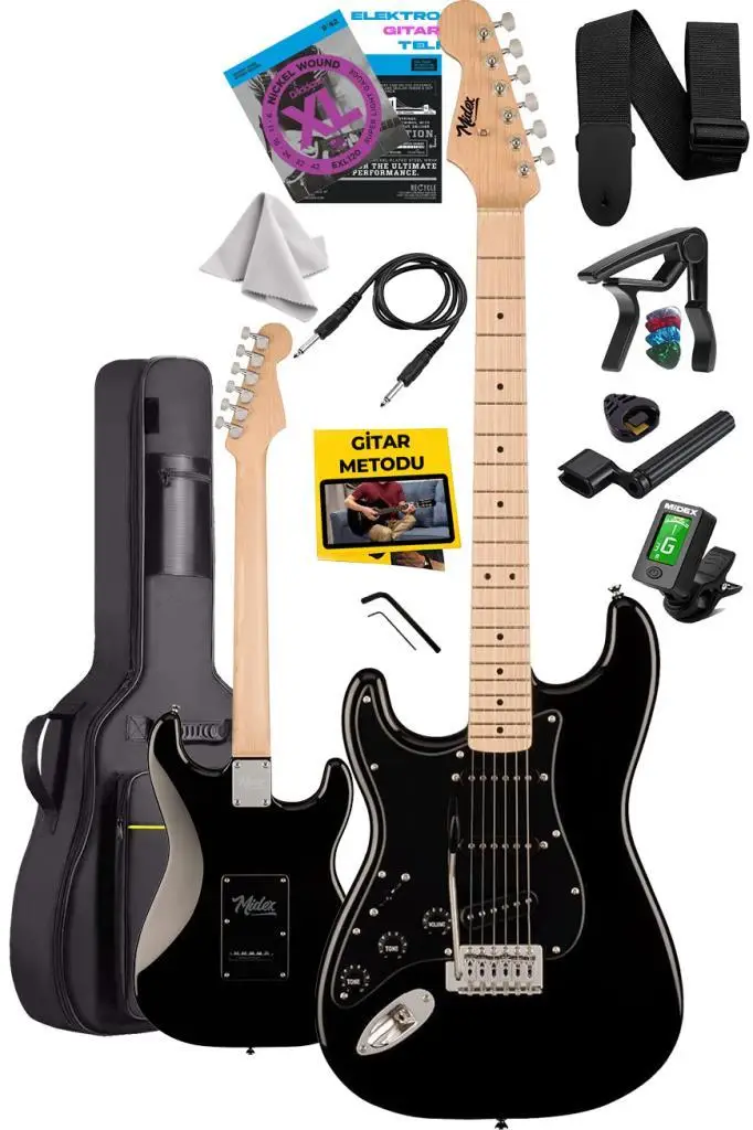 Midex RPH-31BK Solak Elektro Gitar Seti Maple Klavye Strat Kasa SSS Manyetik