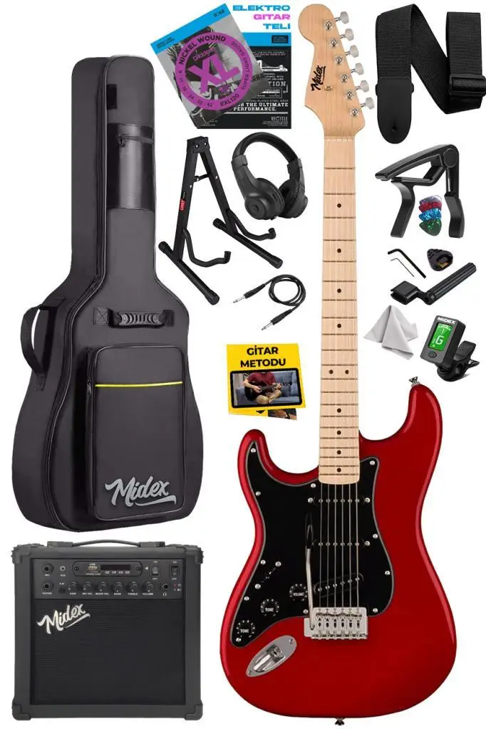 Midex RPH-31RD-25AMP Solak Elektro Gitar 25W Amfili Full Set
