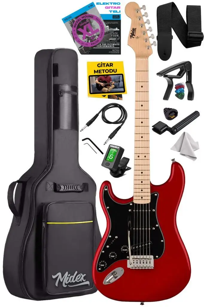 Midex RPH-31RD Solak Elektro Gitar Seti Maple Klavye Strat Kasa SSS Manyetik