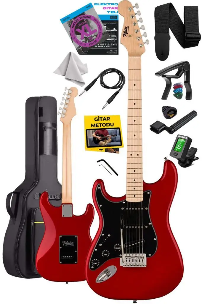 Midex RPH-31RD Solak Elektro Gitar Seti Maple Klavye Strat Kasa SSS Manyetik
