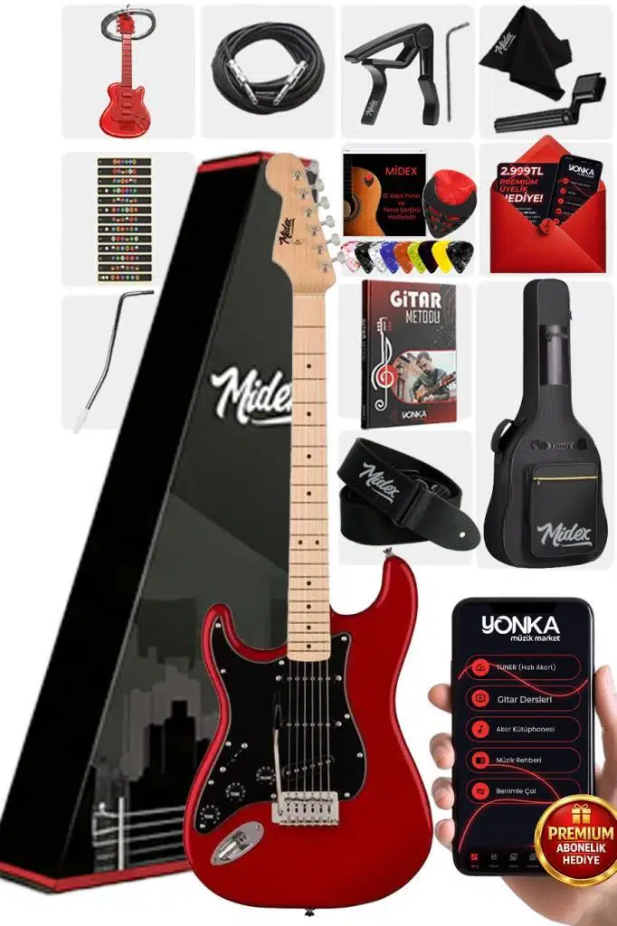 Midex RPH-31RD Solak Elektro Gitar Seti Maple Klavye Strat Kasa SSS Manyetik