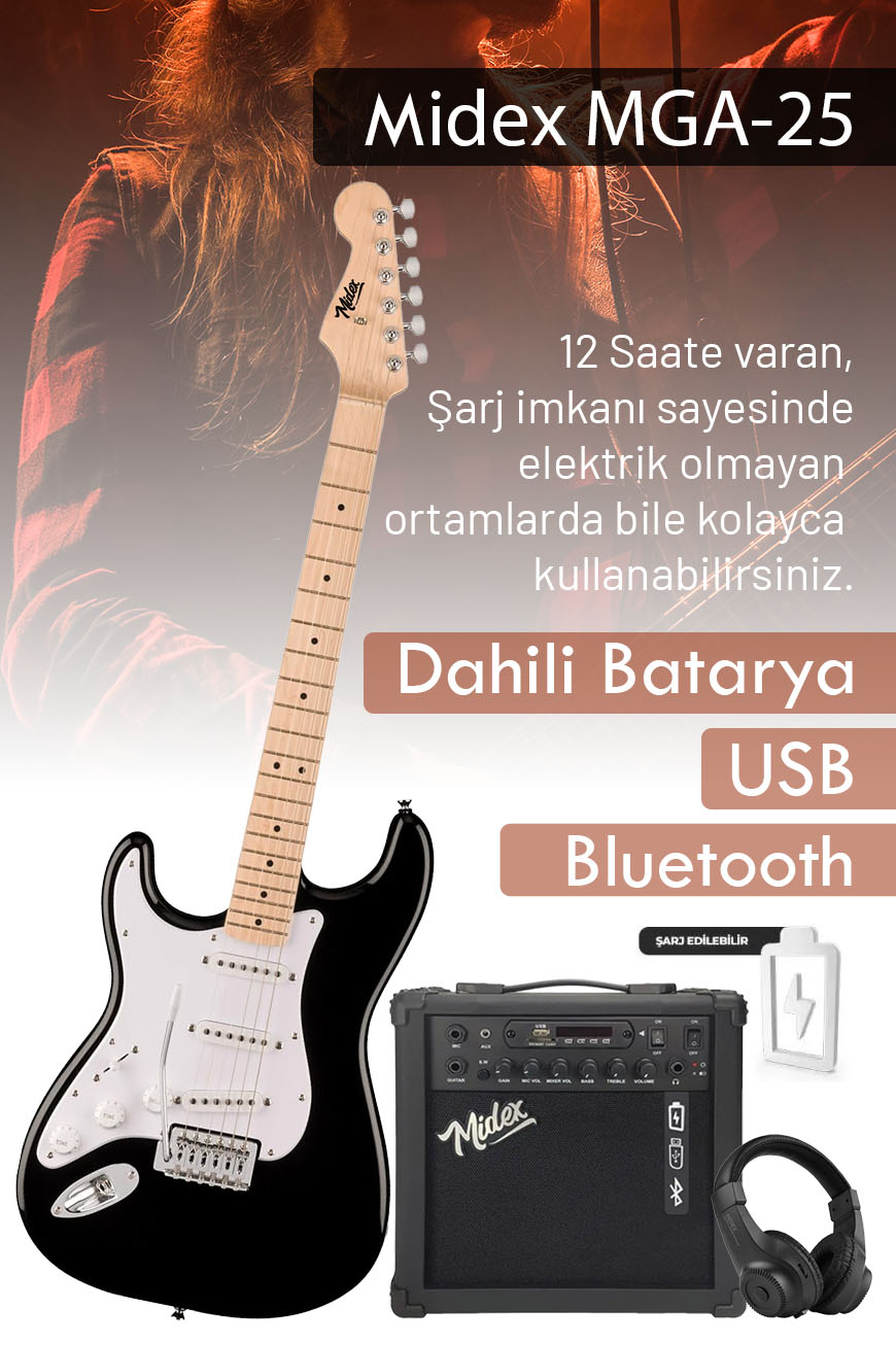 Midex RPH-31WB-25AMP Solak Elektro Gitar 25W Amfili Full Set