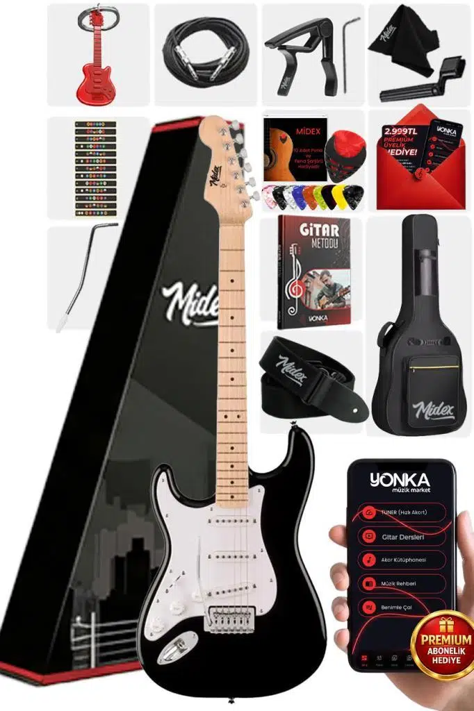 Midex RPH-31WB Solak Elektro Gitar Seti Maple Klavye Strat Kasa SSS Manyetik