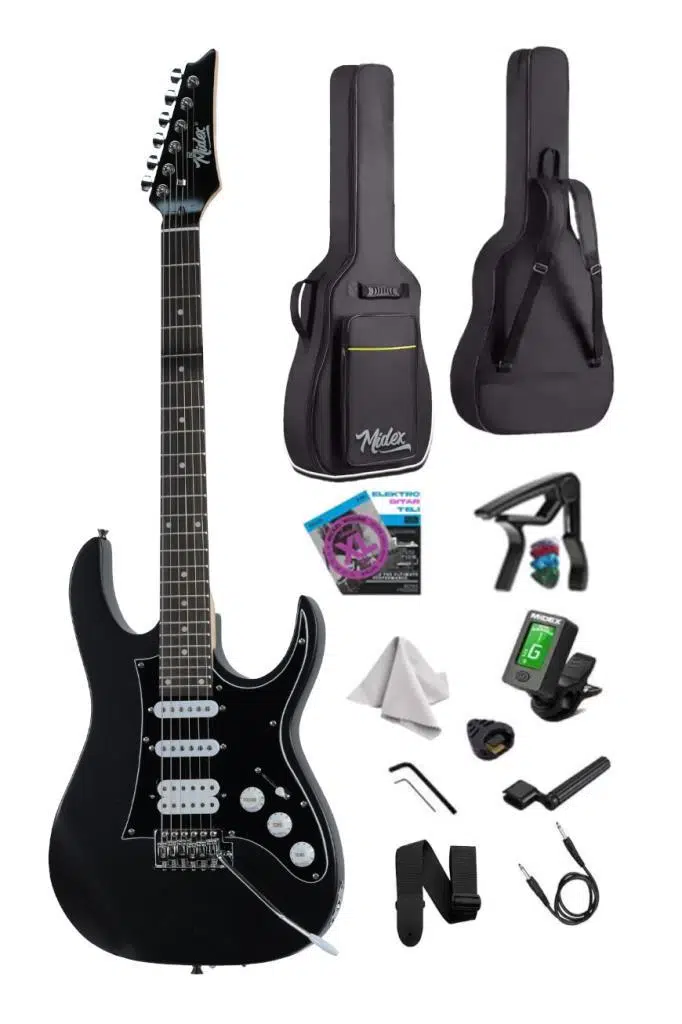Midex RPH-320BK Siyah Renk Super Strat Kasa HSS Elektro Gitar Seti