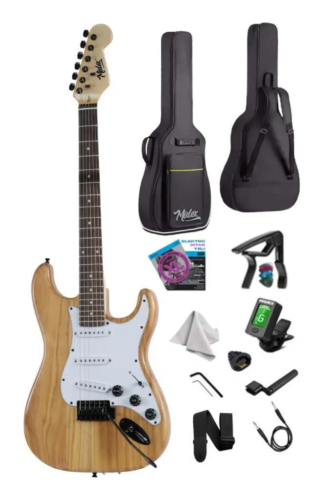 Midex RPH-320WD Ahşap Renk Strat Kasa SSS Elektro Gitar Seti