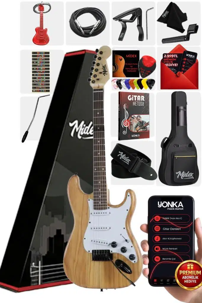 Midex RPH-320WD Ahşap Renk Strat Kasa SSS Elektro Gitar Seti