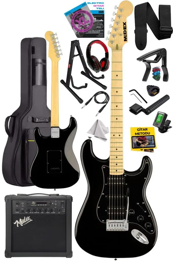 Midex RPH-40BK-25AMP Elektro Gitar Seti 25 WATT GAİN`Lİ Bluetooth Şarjlı Amfi ve Full SET