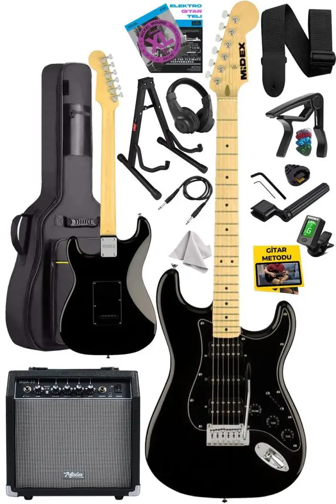 Midex RPH-40BK-35AMP Full Black 35W Amfili Elektro Gitar Seti HSH Manyetik Maple Klavye