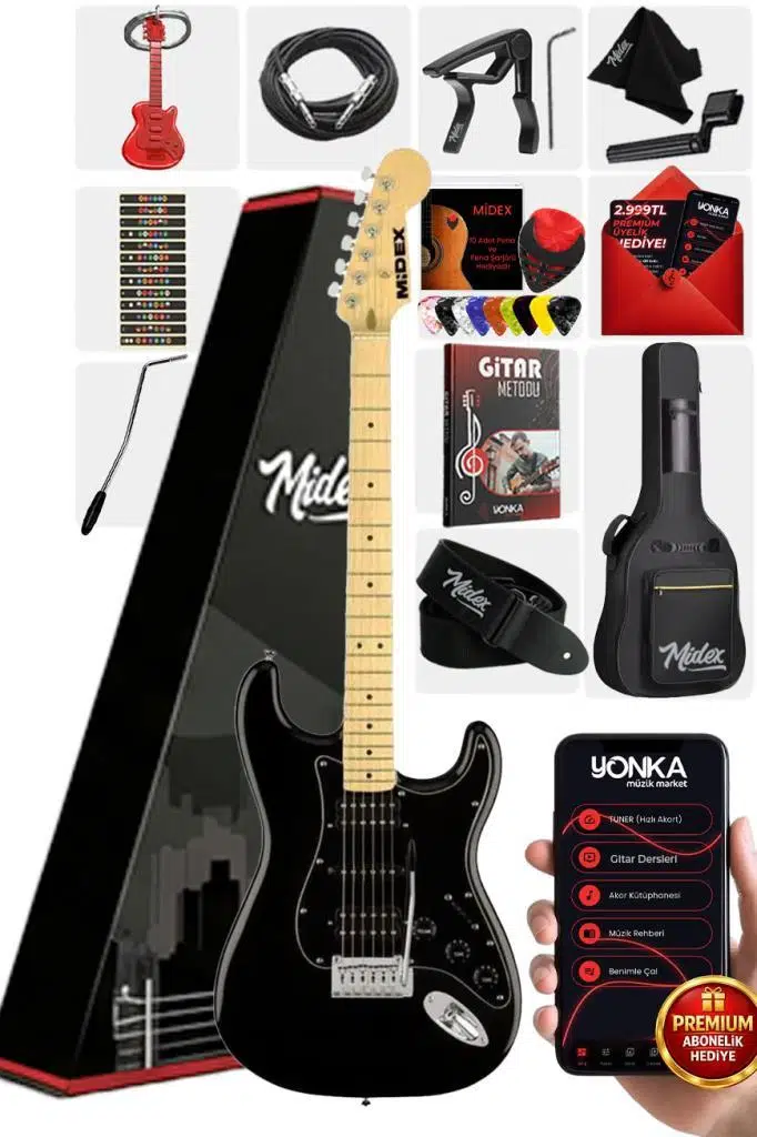 Midex RPH-40BK Full Black Elektro Gitar Seti HSH Manyetik Maple Klavye Üst Kalite