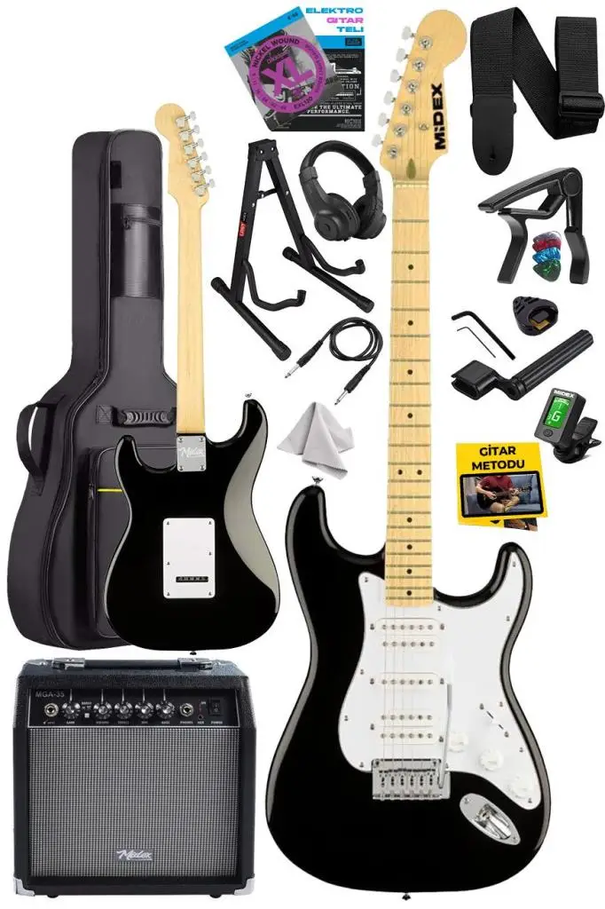 Midex RPH-40WB-35AMP 35W Şarjlı Amfili Elektro Gitar Seti HSH Manyetik Maple Klavye