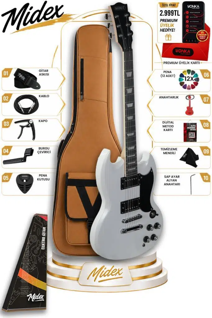 Midex SG-Special-WH Profesyonel SG Kasa HH Elektro Gitar Seti Beyaz