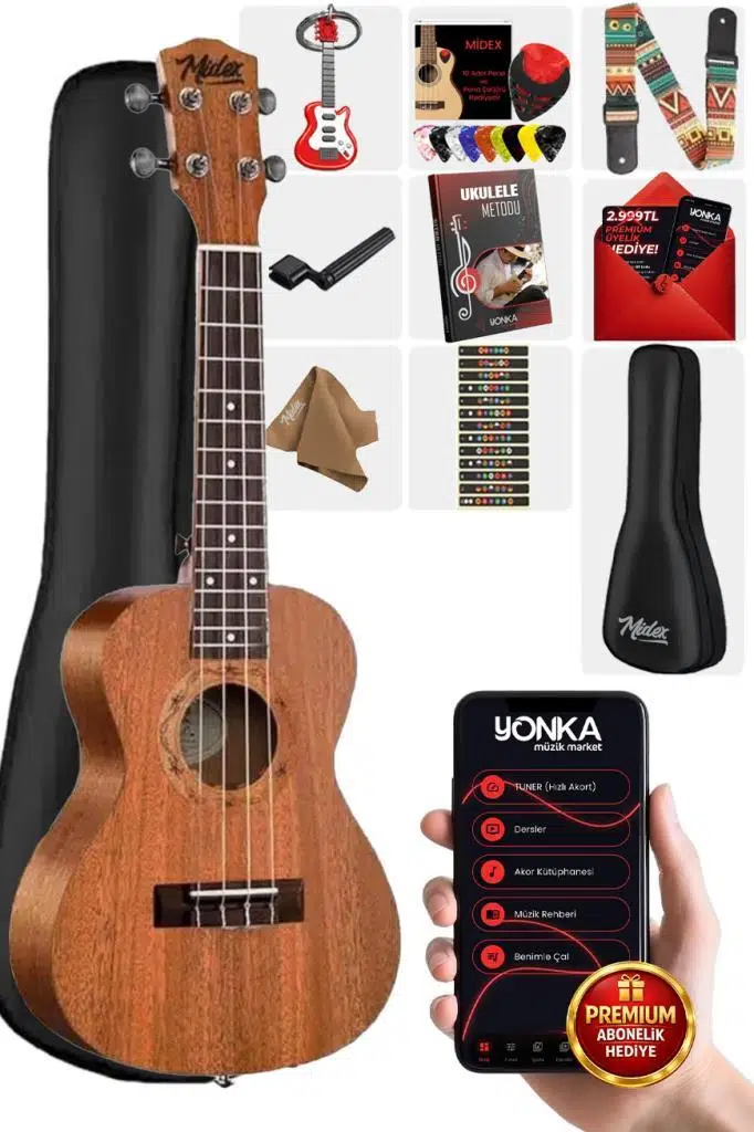 Midex SP-21MC Set Maun Soprano Ukulele (Metod Nota Sticker Askı Pena)