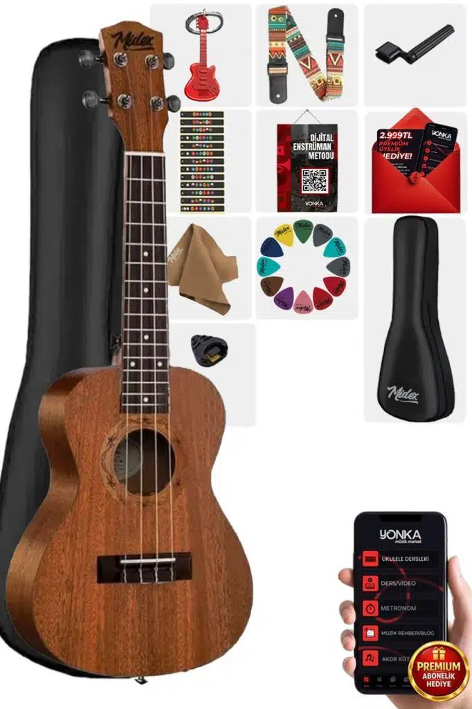 Midex SP-21MC Set Maun Soprano Ukulele (Metod Nota Sticker Askı Pena)