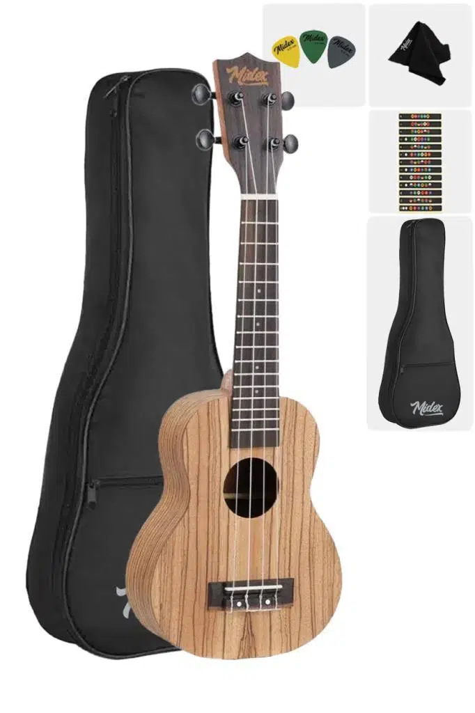 Midex SPA-211-OUT Zebrano Ağacı Kaliteli Soprano Ukulele Seti(OUTLET)
