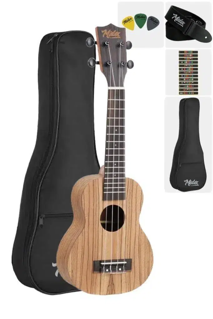 Midex SPA-211-OUT Zebrano Ağacı Kaliteli Soprano Ukulele Seti(OUTLET)
