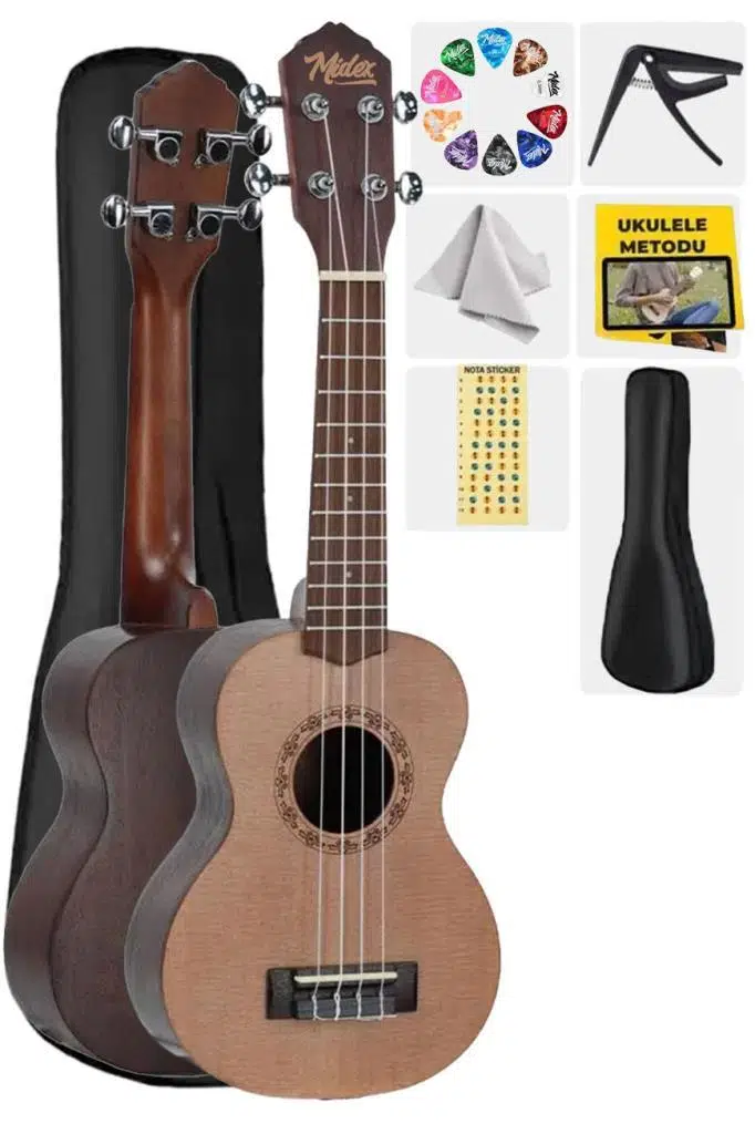 Midex SPA-231 Ladin Venge Ağacı Kaliteli Soprano Ukulele Seti