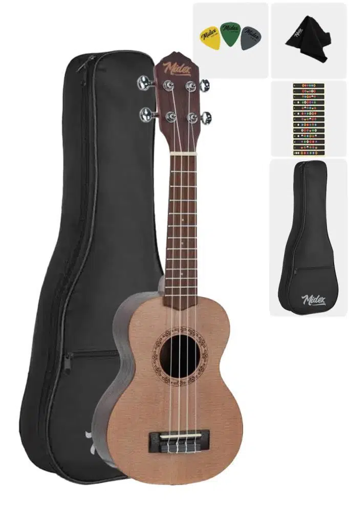 Midex SPA-231-OUT Ladin Venge Ağacı Kaliteli Soprano Ukulele Seti(OUTLET)