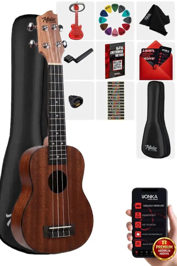 Midex SPA-251 Maun Ağacı Kaliteli Soprano Ukulele Seti