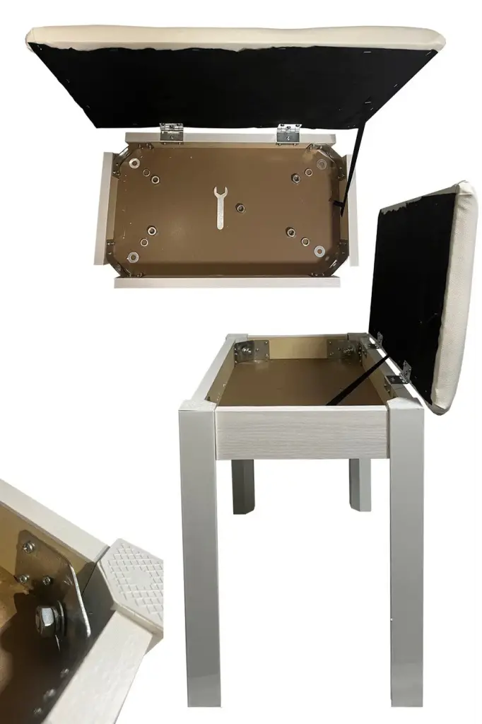 Midex TBX-144WH Üst Kalite Piyano Taburesi Gizli Bölmeli Beyaz Renk (32x54x48)